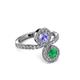 3 - Kevia Emerald and Tanzanite with Side Diamonds Bypass Ring 