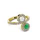 3 - Kevia Emerald and White Sapphire with Side Diamonds Bypass Ring 