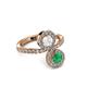 3 - Kevia Emerald and White Sapphire with Side Diamonds Bypass Ring 