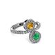 3 - Kevia Emerald and Citrine with Side Diamonds Bypass Ring 