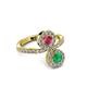 3 - Kevia Emerald and Rhodolite Garnet with Side Diamonds Bypass Ring 