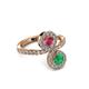 3 - Kevia Emerald and Rhodolite Garnet with Side Diamonds Bypass Ring 