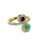 3 - Kevia Emerald and Red Garnet with Side Diamonds Bypass Ring 