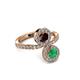 3 - Kevia Emerald and Red Garnet with Side Diamonds Bypass Ring 
