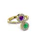 3 - Kevia Emerald and Amethyst with Side Diamonds Bypass Ring 