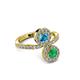 3 - Kevia Emerald and London Blue Topaz with Side Diamonds Bypass Ring 