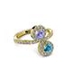 3 - Kevia London Blue Topaz and Tanzanite with Side Diamonds Bypass Ring 