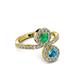 3 - Kevia London Blue Topaz and Emerald with Side Diamonds Bypass Ring 