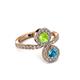 3 - Kevia London Blue Topaz and Peridot with Side Diamonds Bypass Ring 