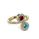 3 - Kevia London Blue Topaz and Ruby with Side Diamonds Bypass Ring 