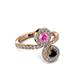 3 - Kevia Black Diamond and Pink Sapphire with Side Diamonds Bypass Ring 
