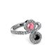 3 - Kevia Black Diamond and Pink Tourmaline with Side Diamonds Bypass Ring 
