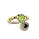3 - Kevia Black Diamond and Peridot with Side Diamonds Bypass Ring 