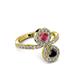 3 - Kevia Black Diamond and Rhodolite Garnet with Side Diamonds Bypass Ring 