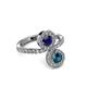 3 - Kevia Blue Diamond and Blue Sapphire with Side Diamonds Bypass Ring 