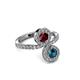 3 - Kevia Blue Diamond and Ruby with Side Diamonds Bypass Ring 