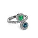 3 - Kevia Blue Diamond and Emerald with Side Diamonds Bypass Ring 