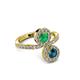 3 - Kevia Blue Diamond and Emerald with Side Diamonds Bypass Ring 