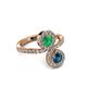 3 - Kevia Blue Diamond and Emerald with Side Diamonds Bypass Ring 
