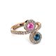 3 - Kevia Blue Diamond and Pink Sapphire with Side Diamonds Bypass Ring 