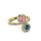 3 - Kevia Blue Diamond and Pink Tourmaline with Side Diamonds Bypass Ring 