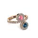 3 - Kevia Blue Diamond and Pink Tourmaline with Side Diamonds Bypass Ring 
