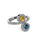 3 - Kevia Blue Diamond and Citrine with Side Diamonds Bypass Ring 