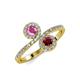 4 - Kevia Pink Sapphire and Ruby with Side Diamonds Bypass Ring 