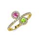 4 - Kevia Pink Sapphire and Peridot with Side Diamonds Bypass Ring 