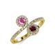 4 - Kevia Pink Sapphire and Red Garnet with Side Diamonds Bypass Ring 