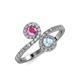 4 - Kevia Pink Sapphire and Aquamarine with Side Diamonds Bypass Ring 