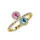 4 - Kevia Pink Sapphire and London Blue Topaz with Side Diamonds Bypass Ring 