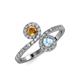 4 - Kevia Citrine and Aquamarine with Side Diamonds Bypass Ring 