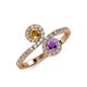 4 - Kevia Citrine and Amethyst with Side Diamonds Bypass Ring 
