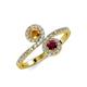 4 - Kevia Citrine and Ruby with Side Diamonds Bypass Ring 
