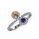 4 - Kevia Citrine and Blue Sapphire with Side Diamonds Bypass Ring 