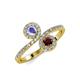 4 - Kevia Tanzanite and Red Garnet with Side Diamonds Bypass Ring 