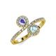 4 - Kevia Tanzanite and Aquamarine with Side Diamonds Bypass Ring 