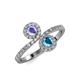 4 - Kevia Tanzanite and London Blue Topaz with Side Diamonds Bypass Ring 