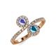 4 - Kevia Tanzanite and London Blue Topaz with Side Diamonds Bypass Ring 