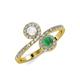4 - Kevia White Sapphire and Emerald with Side Diamonds Bypass Ring 