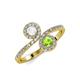 4 - Kevia White Sapphire and Peridot with Side Diamonds Bypass Ring 