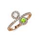4 - Kevia White Sapphire and Peridot with Side Diamonds Bypass Ring 