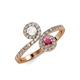 4 - Kevia White Sapphire and Rhodolite Garnet with Side Diamonds Bypass Ring 