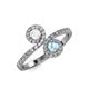 4 - Kevia White Sapphire and Aquamarine with Side Diamonds Bypass Ring 