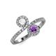 4 - Kevia White Sapphire and Amethyst with Side Diamonds Bypass Ring 