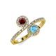 4 - Kevia Ruby and Blue Topaz with Side Diamonds Bypass Ring 