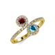 4 - Kevia Ruby and London Blue Topaz with Side Diamonds Bypass Ring 