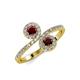 4 - Kevia Ruby and Red Garnet with Side Diamonds Bypass Ring 