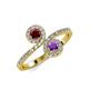 4 - Kevia Ruby and Amethyst with Side Diamonds Bypass Ring 